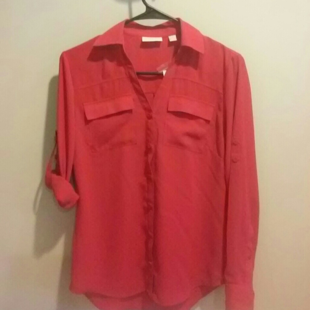 Red button down blouse